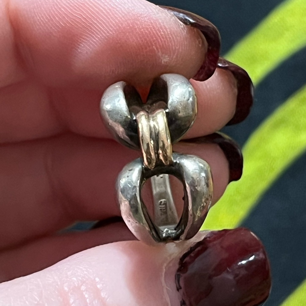 VTG Koret Signed Sterling Silver 925 14k Gold Buckle Modernist Size 5 3/4 Ring - Picture 3 of 6